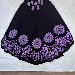 Chic Black spring /summer dress  with Purple Floral Accents